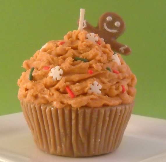 Gingerbread Man Christmas Cupcake Candle Made with soy wax