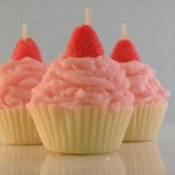4 Pink Strawberry Shortcake Scented Mini Cupcake Candles Made with all natural soy wax